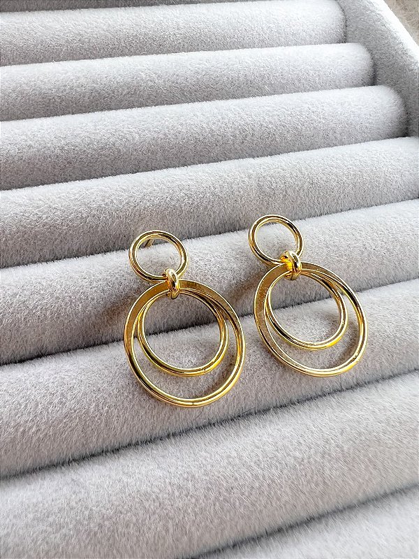 Brinco Argola Círculos Banhado a Ouro 18K