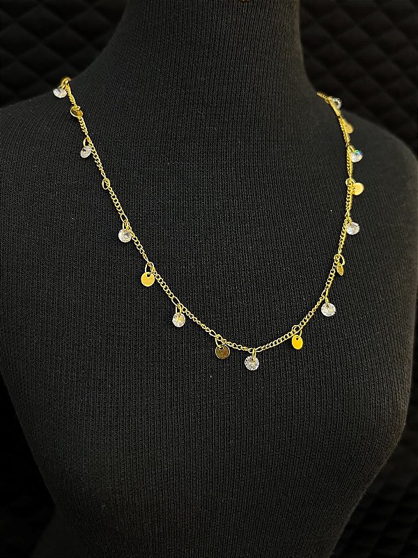 Colar Medalhinhas e Zircônias Banhado a Ouro 18K