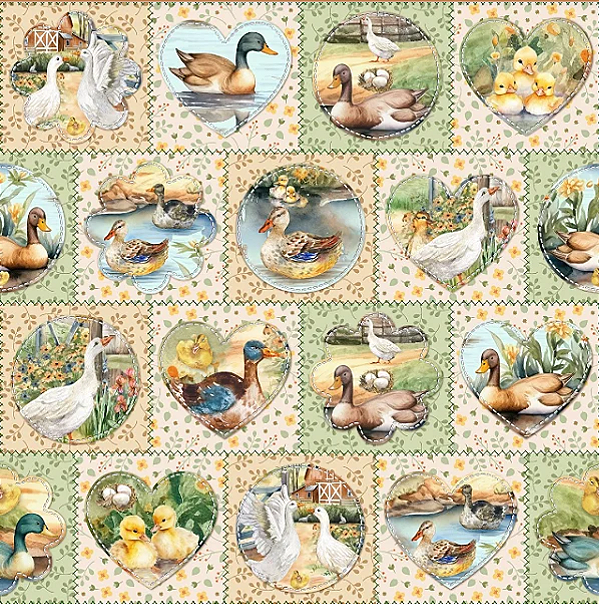 Tricoline digital Patch Ducks corrido (55cm x 1,50mts)