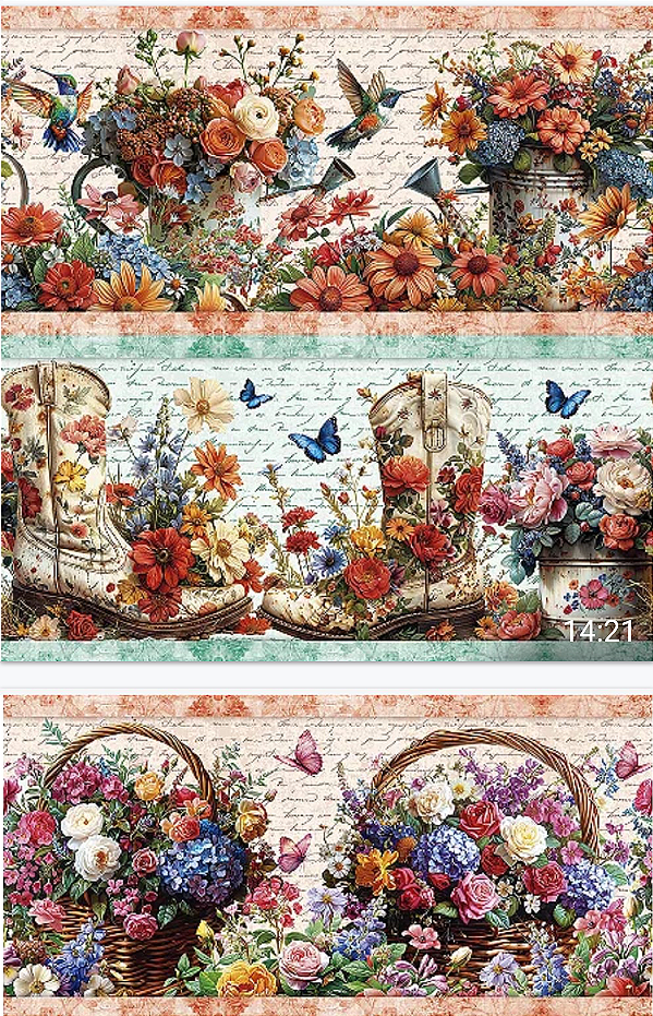 Tricoline digital flores e borboletas em latas (0,55cm x 1,50 de largura)