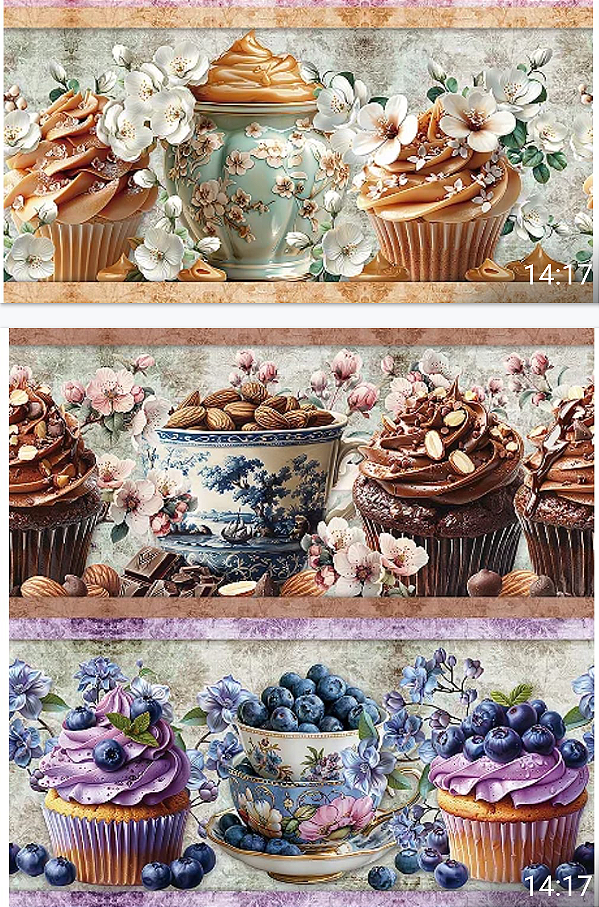 Tricoline digital cupcakes coloridos (0,55cm x 1,50 de largura)