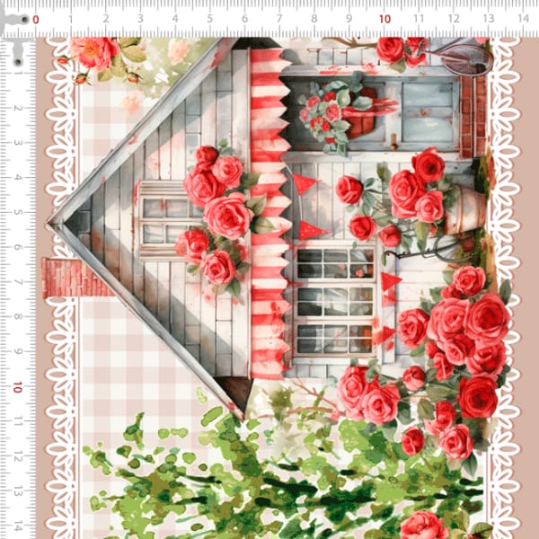 Tricoline digital Jardim Vermelho (0,55cm x 1,50 de largura)