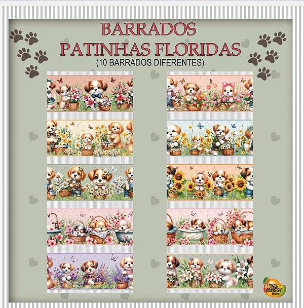 Tricoline digital Patinhas floridas (0,55cm x 1,50 de largura)
