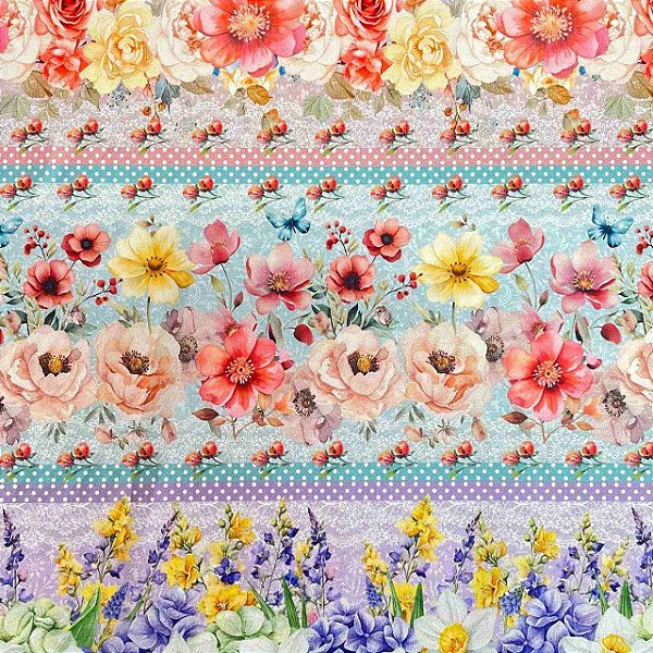 Tricoline digital Flores diversas (0,55cm x 1,50 de largura)