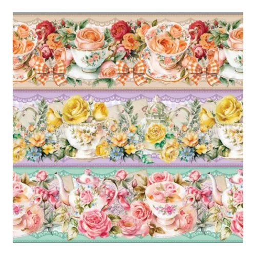 Tricoline digital Xícaras e Rosas (0,55cm x 1,50 de largura)