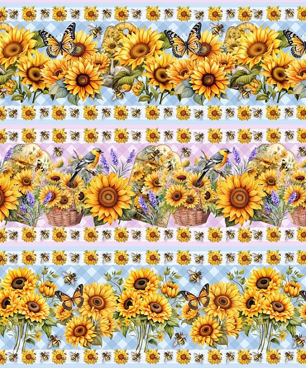 Tricoline digital Girassóis e borboletas (0,55cm x 1,50 de largura)