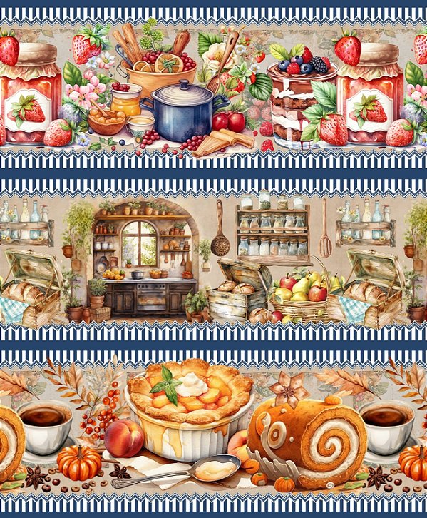 Tricoline digital Doces e Frutas (0,55cm x 1,50 de largura)