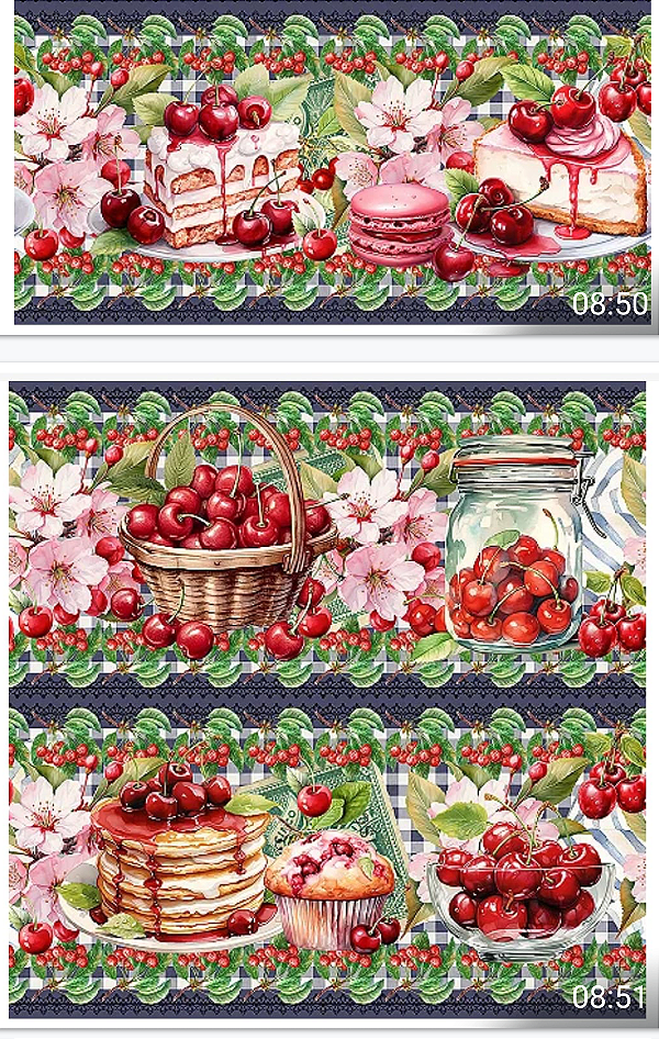 Tricoline digital Doces e Cerejas (0,55cm x 1,50 de largura)