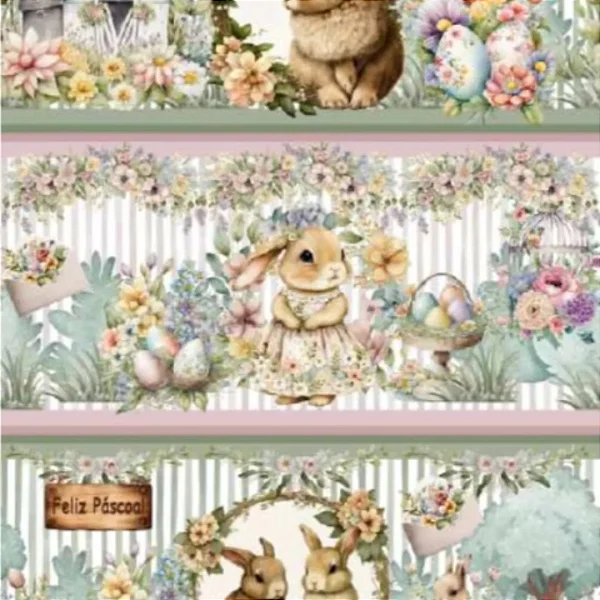 Tricoline digital Páscoa Coelhos (0,55cm x 1,50 de largura)