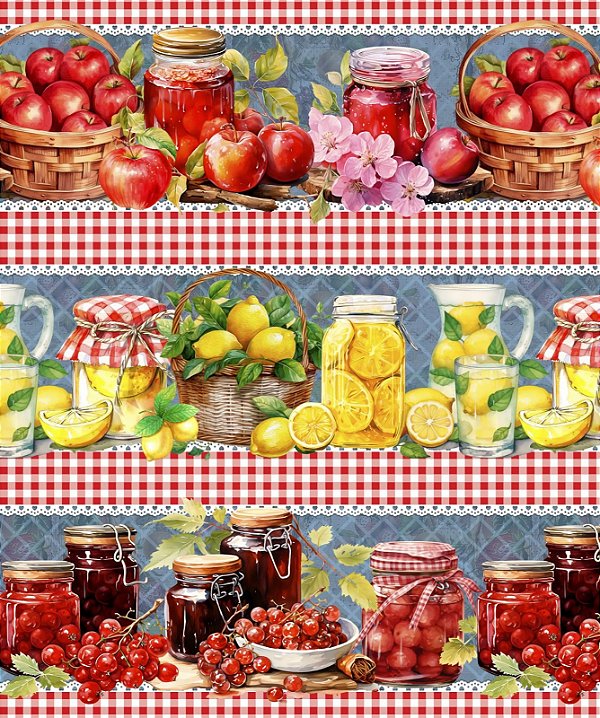 Tricoline digital Frutas com geleias (0,55cm x 1,50 de largura)