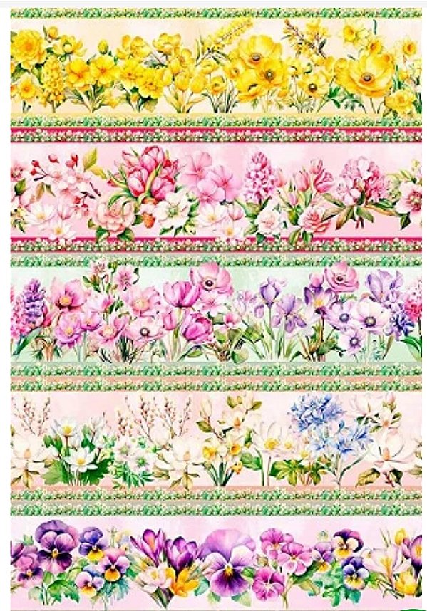 Tricoline digital Flores de Primavera (0,55cm x 1,50 de largura)