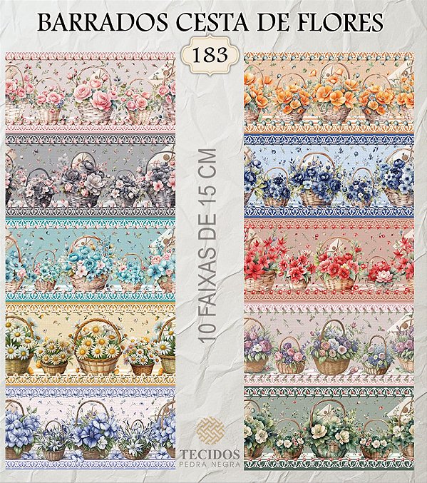 Tricoline digital Cesta de Flores (0,55cm x 1,50 de largura)