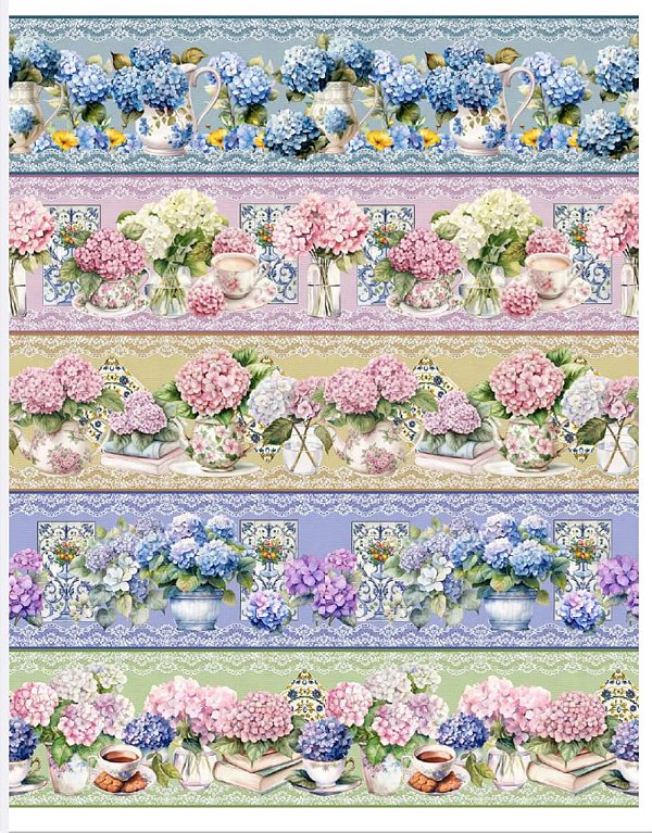 Tricoline digital Hortênsias I (0,55cm x 1,50 de largura)