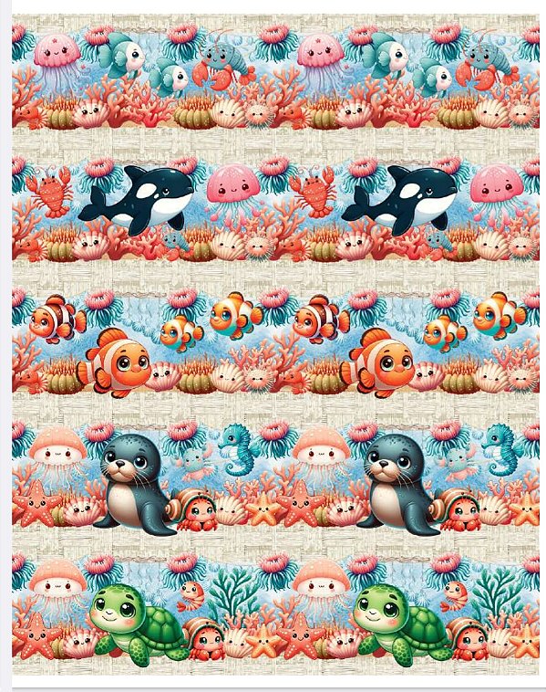 Tricoline digital Fundo do mar (0,55cm x 1,50 de largura)