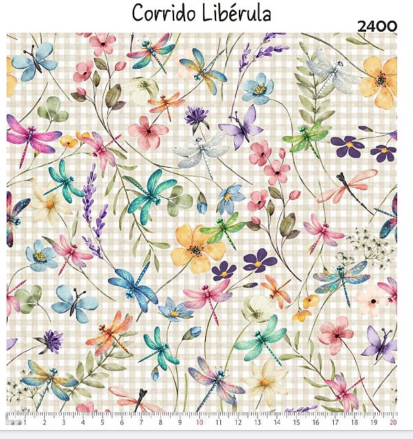 Tricoline digital Libélulas corrido (0,55cm x 1,50 de largura)