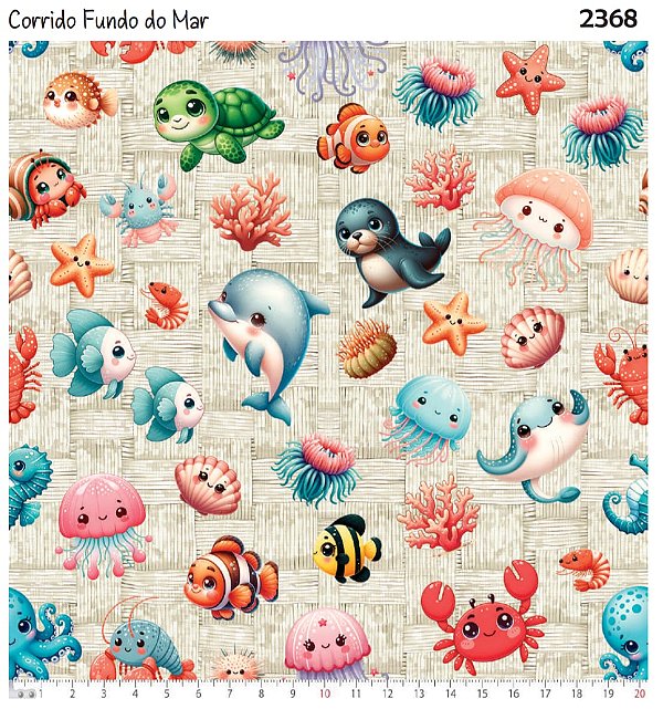 Tricoline digital Fundo do Mar corrido (0,55cm x 1,50 de largura)
