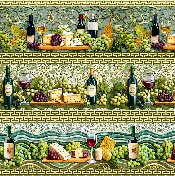 Tricoline digital Uvas e queijo 3D (0,55cm x 1,50 de largura)