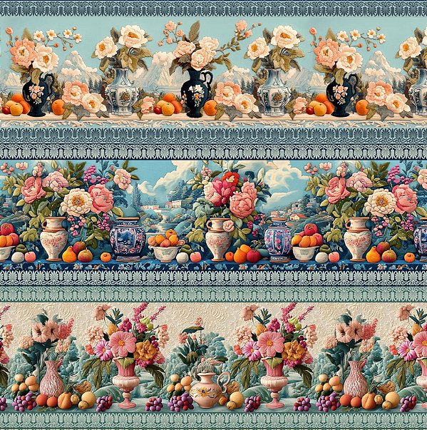 Tricoline digital Flores 3D fundo azul(0,55cm x 1,50 de largura)