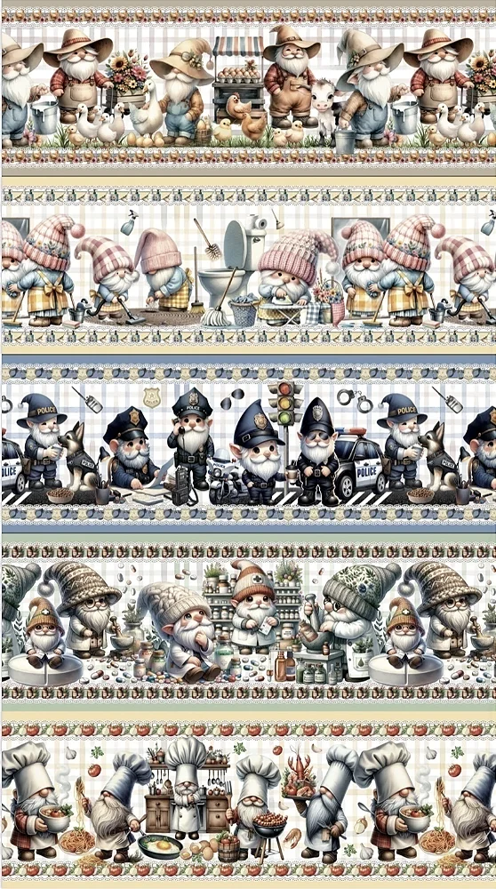 Tricoline digital Gnomos e Profissões (0,55cm x 1,50 de largura)