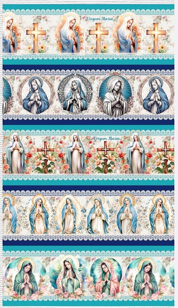 Tricoline digital Maria, mãe de Jesus (0,55cm x 1,50 de largura)
