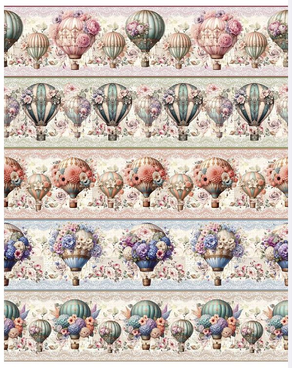 Tricoline digital Balões Com Flores (0,55cm x 1,50 de largura)