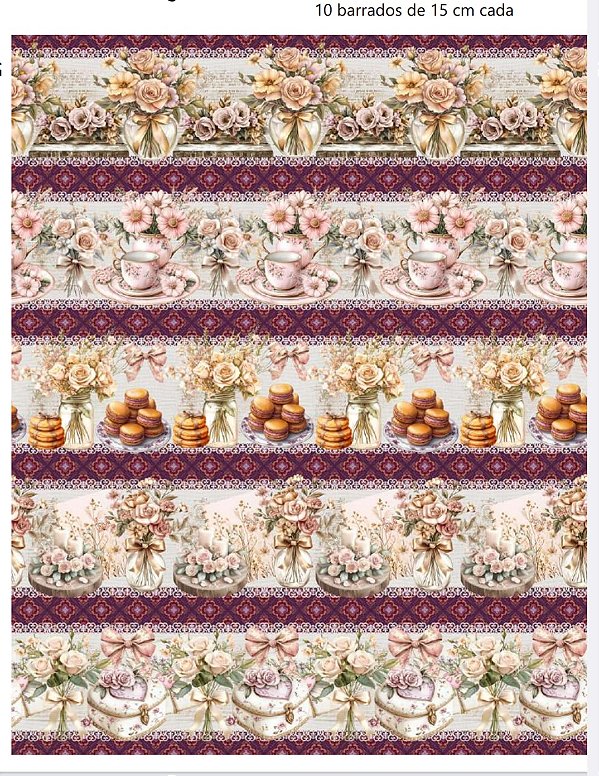 Tricoline digital Delícias e flores 1 (0,55cm x 1,50 de largura)