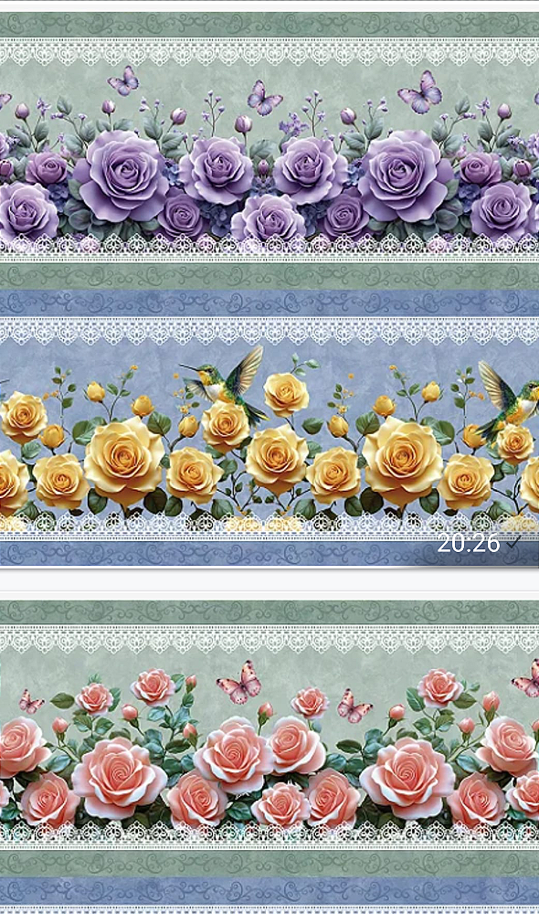 Tricoline digital Rosas e borboletas (0,55cm x 1,50 de largura)