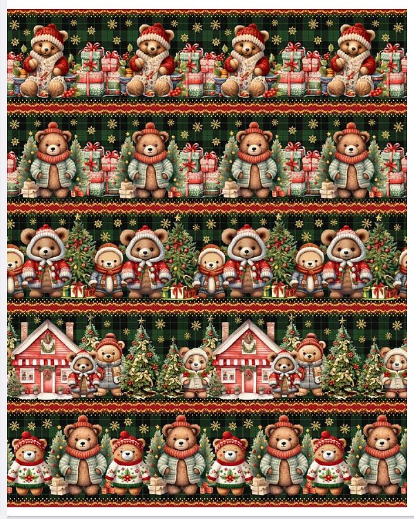Tricoline digital  Ursinhos de Natal (0,55cm x 1,50 de largura)