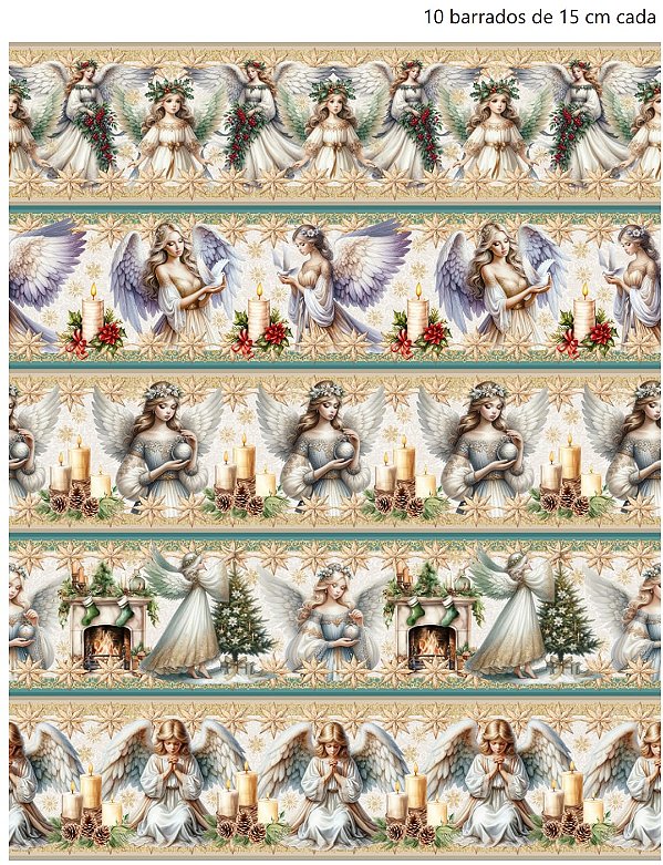 Tricoline digital Natal Anjos (0,55cm x 1,50 de largura)