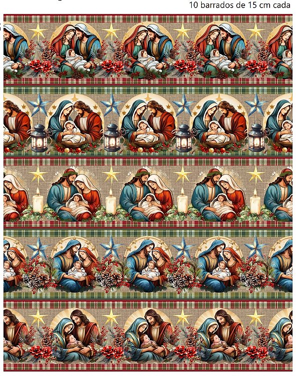 Tricoline digital Natal,Família de Jesus (0,55cm x 1,50 de largura)