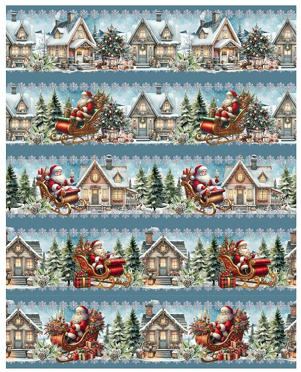 Tricoline digital Natal,Trenó do Papai Noel (0,55cm x 1,50 de largura)