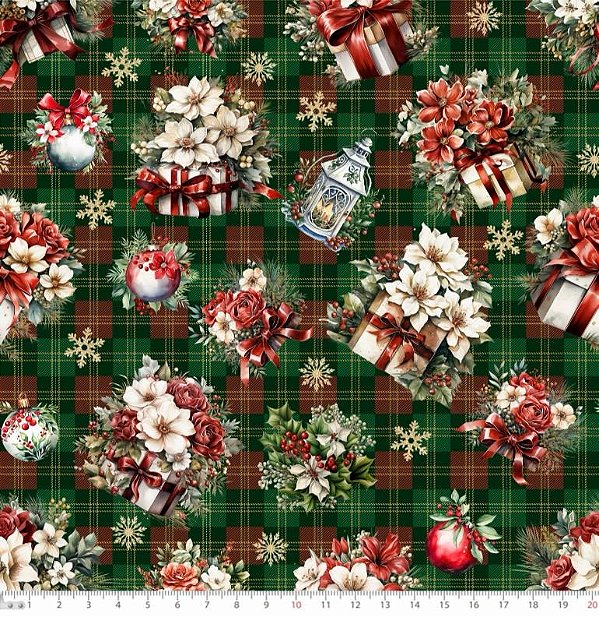 Tricoline digital Natal Presentes, corrido (0,55cm x 1,50 de largura)