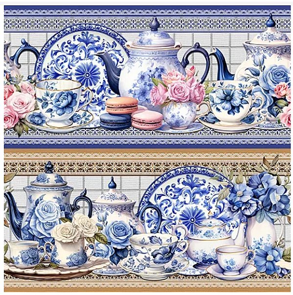 Tricoline digital Louças Portuguêsas (0,55cm x 1,50 de largura)