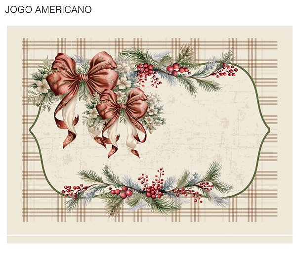 Tricoline digital Natal,Coleção Laços Jogo americano (kit com 4 unidades)