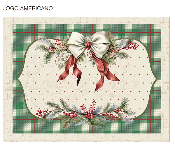 Tricoline digital Natal, Coleção Laços, Jogo americano (kit com 4 unidades)