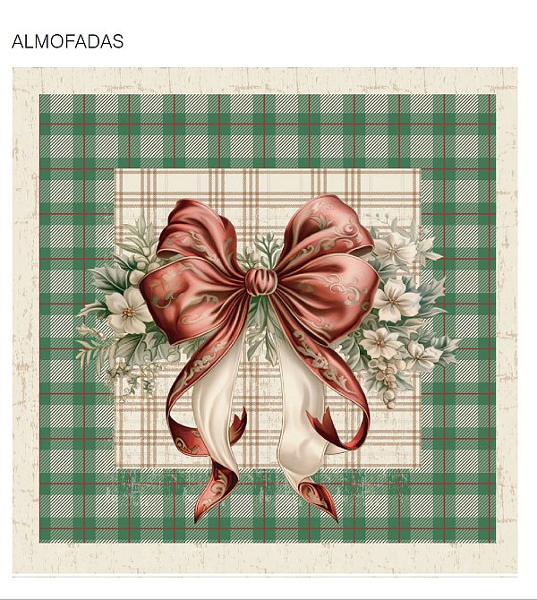 Tricoline digital Natal,Coleção Laços, Capas para Almofada (kit com 3 unidades)