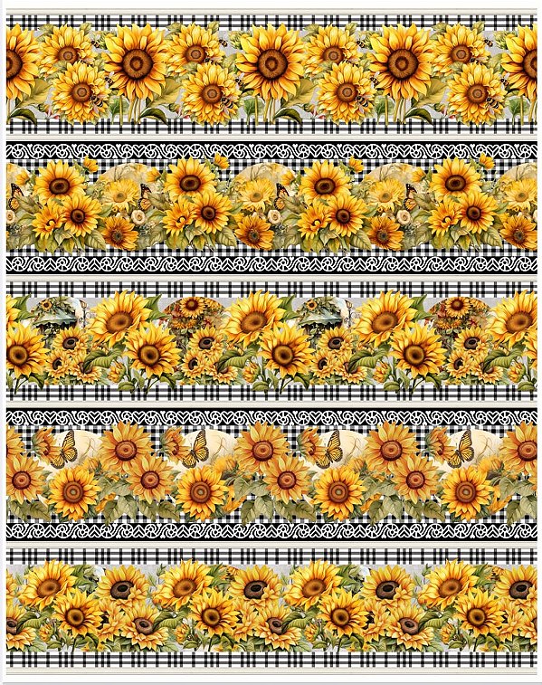 Tricoline digital Girassóis fundo xadrez preto (0,55cm x 1,50 de largura)