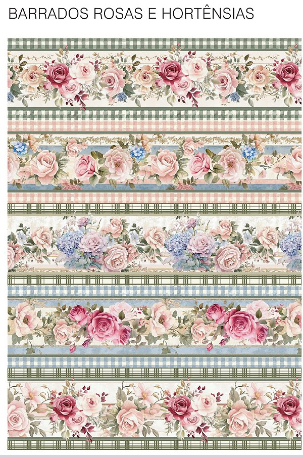 Tricoline digital Rosas e Hortênsias 2 (0,55cm x 1,50 de largura)