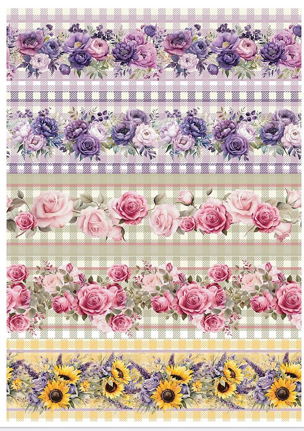 Tricoline digital Rosas e Girassol (0,55cm x 1,50 de largura)