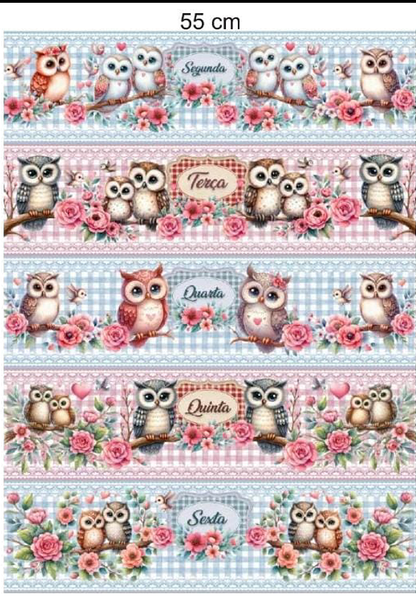 Tricoline digital Semaninha Corujinhas (0,53cm x 1,50 de largura)