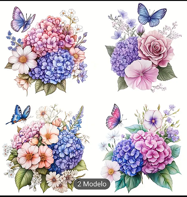 Transfer para tecido, Florzinhas (kit com 4 unidades)