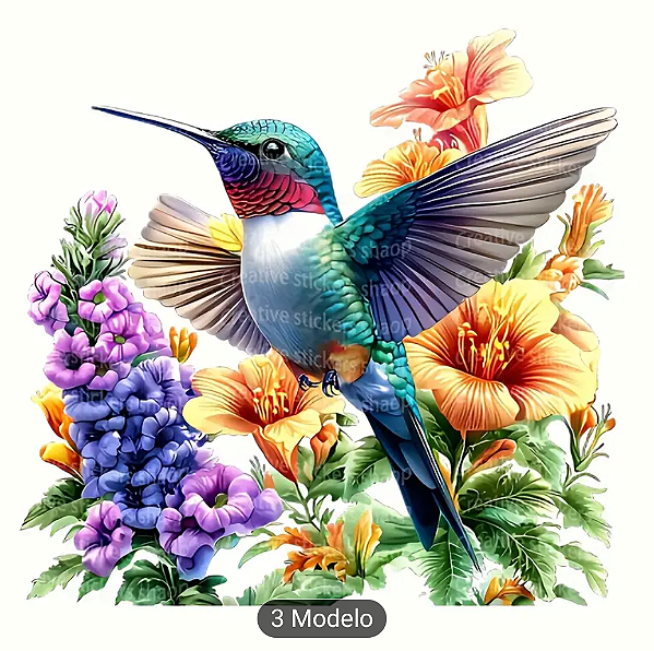 Transfer para tecido,Beija-flor (kit com 3 unidades)