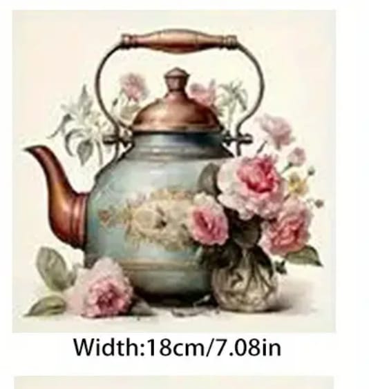 Transfer para tecido, chaleira florida (kit com 2 unidades)