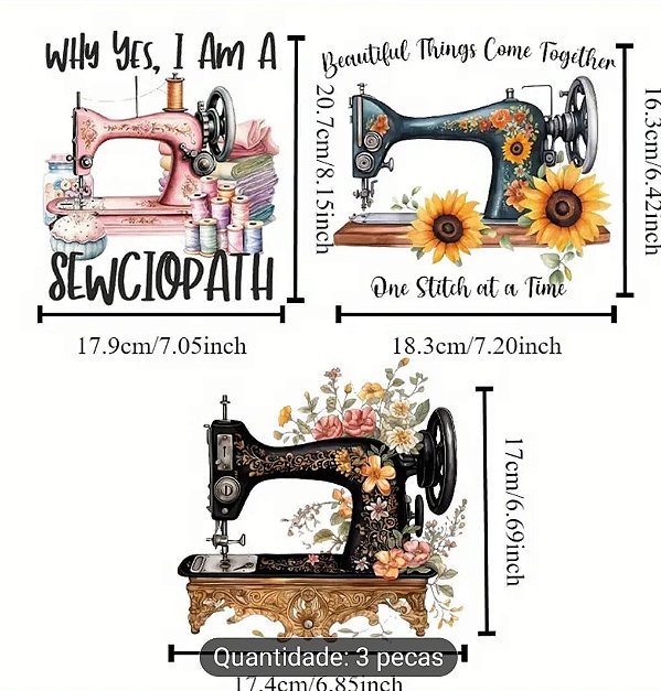Transfer para tecido, Máquina de costura ( 3unidades )