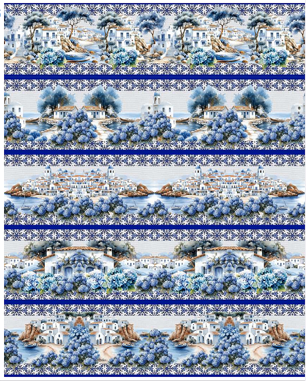 Tricoline digital Mar de Hortênsias (0,55cm x 1,50 de largura)