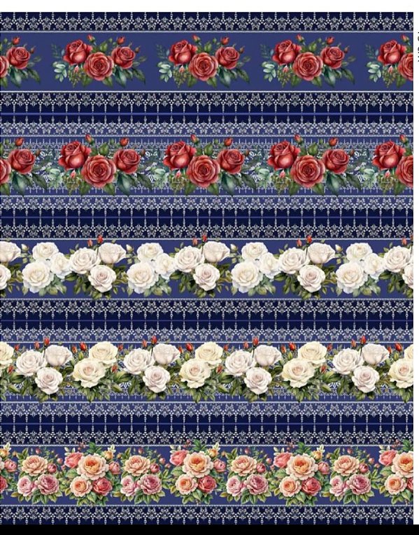 Tricoline digital Rosas Fundo Azul (0,55cm x 1,50 de largura)