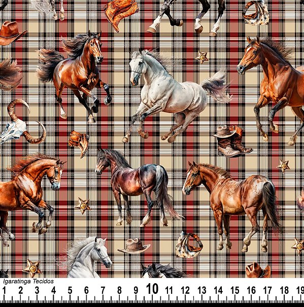 Tricoline digital Cavalos 1 corrido(0,55cm x 1,50 de largura)