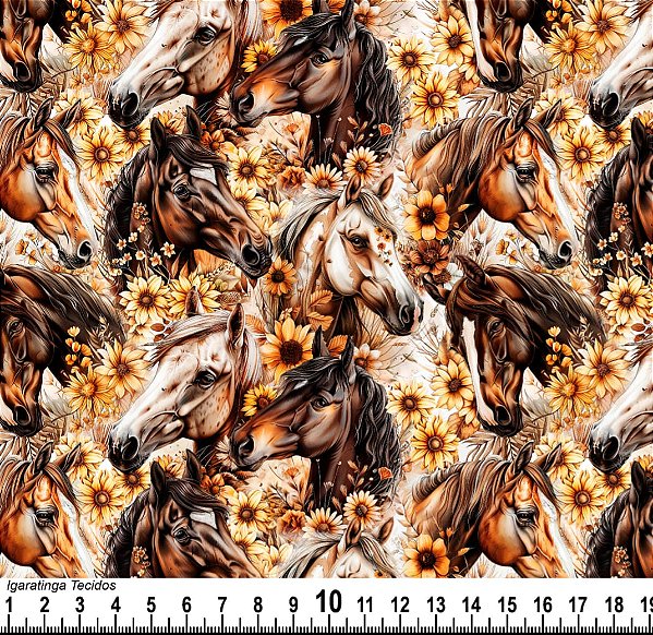 Tricoline digital Cavalos 2 Compose (0,55cm x 1,50 de largura)
