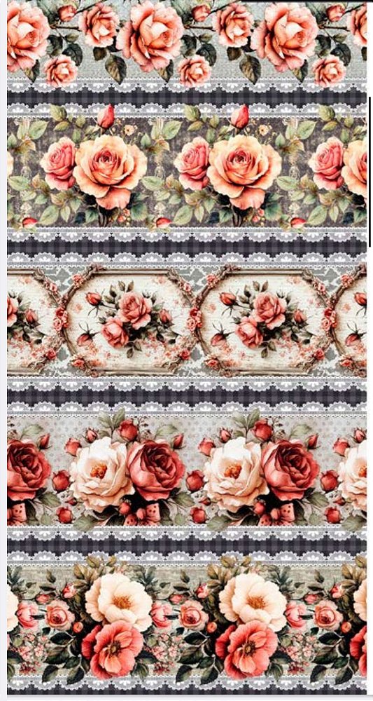 Tricoline digital Rosas fundo cinza (0,55cm x 1,50 de largura)