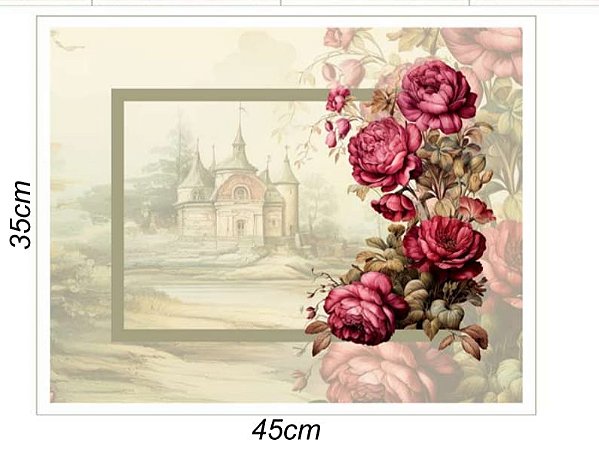 Jogo americano kit em tricoline Rosas (4 unidades)